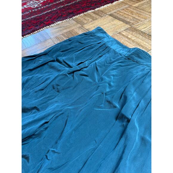 SK & Company Pants - 1990s vintage 100% teal silk pants with stretch waist
